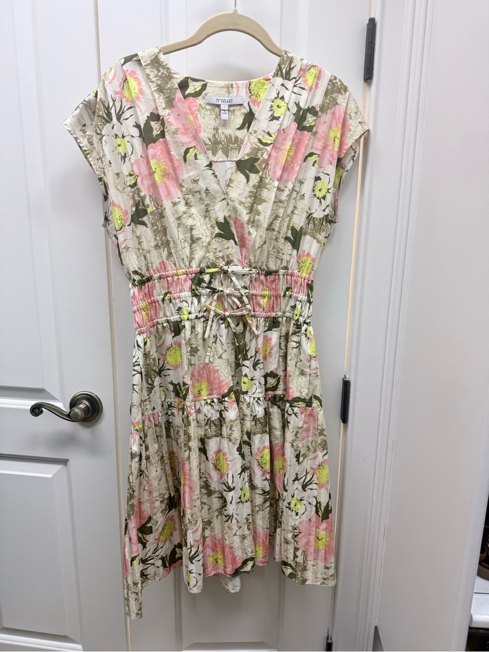 10 Crosby Derek Lam Pink and Green Floral Midi Dress